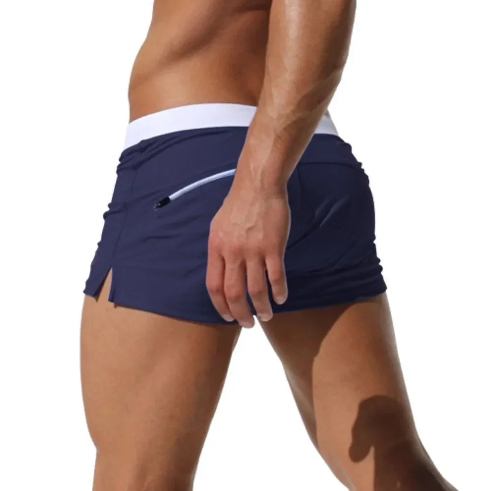 Men's Sexy Swim Trunks Back Pocket Resort Swimwear Blue M